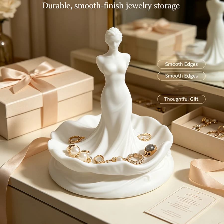 White Elegant Goddess Portrait Jewelry Storage Tray, Three-Dimensional Carved Women's Ring Holder, Light Luxury Desktop Jewelry Tray, Unique Birthday Gift for Girls