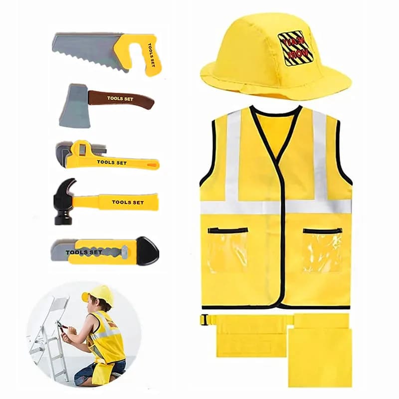 5 pezzi per bambini, costume da operaio edile, per bambini, carriera, vestire, gilet, set da gioco per operaio di manutenzione, miglior regalo per i bambini