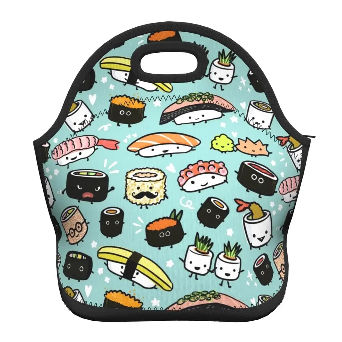 Borse per il pranzo isolate con modello di sushi per cibo giapponese in neoprene per la scuola, l'ufficio, il picnic, il pranzo termico, le donne