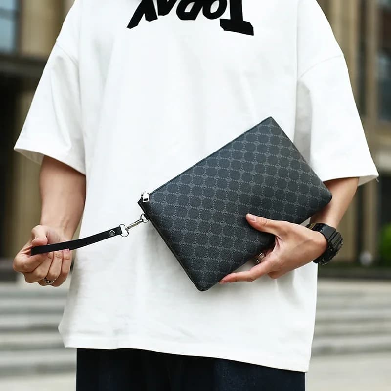 Pu Fashion Men's Clutch Bag Business Large Wallet Wrist Bag Large Coin Purse Storage Bag