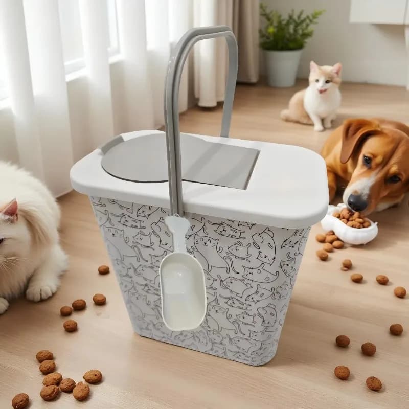 Contenitore per Cibo Secco per Animali Domestici con Design a Stampa Gatto, Organizer con Paletta per Cani e Gatti, per Dispensa e Armadi, Facile da Trasportare, con Coperchio a Ribalta e Ciotola Distributore