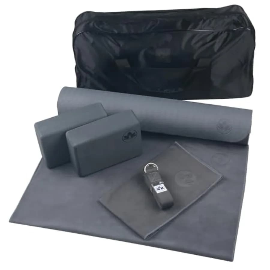 Kit Yoga 7 Pezzi per Donne e Uomini: Tappetino Imbottito 6mm, 2 Blocchi, Cinghia, Asciugamani e Borsa per il Trasporto - Set Yoga per Principianti A