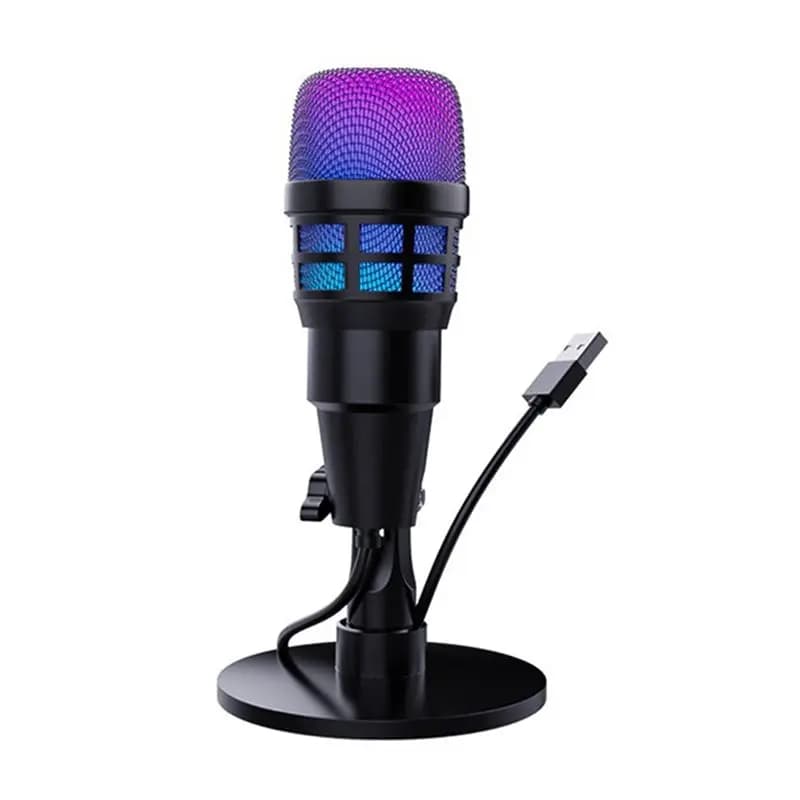 Microfono a condensatore USB RGB per giochi, podcasting, streaming, registrazione su laptop, microfono per PC plug and play