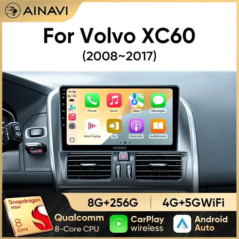 Autoradio Ainavi per Volvo XC60 2007 2010 2013 2014 2017 Wireless CarPlay Android Auto 4G GPS Multimediale per Auto 2 Din