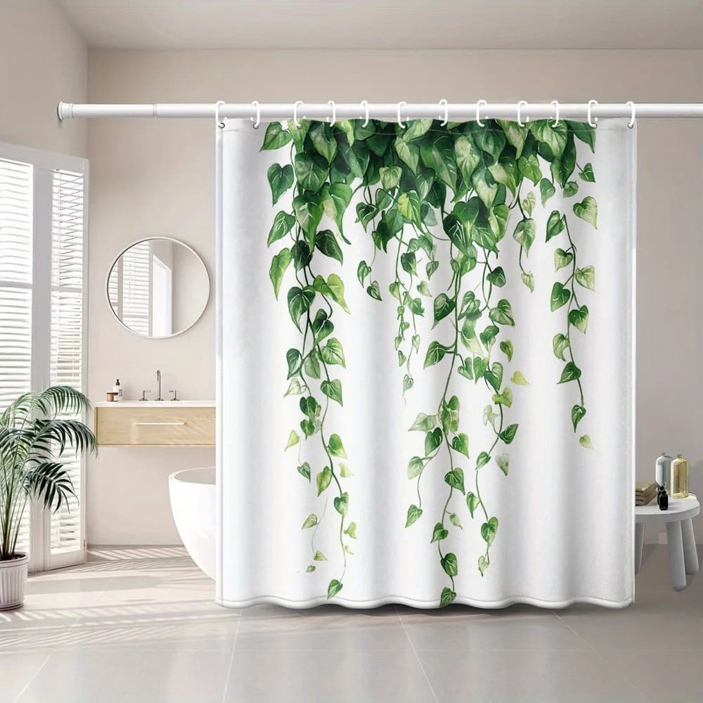 1pc of Green Vine Hanging Natural Style Printed Shower Curtain, Modern Art Style Bathroom Home Decor with Plastic Hooks, Suitabl