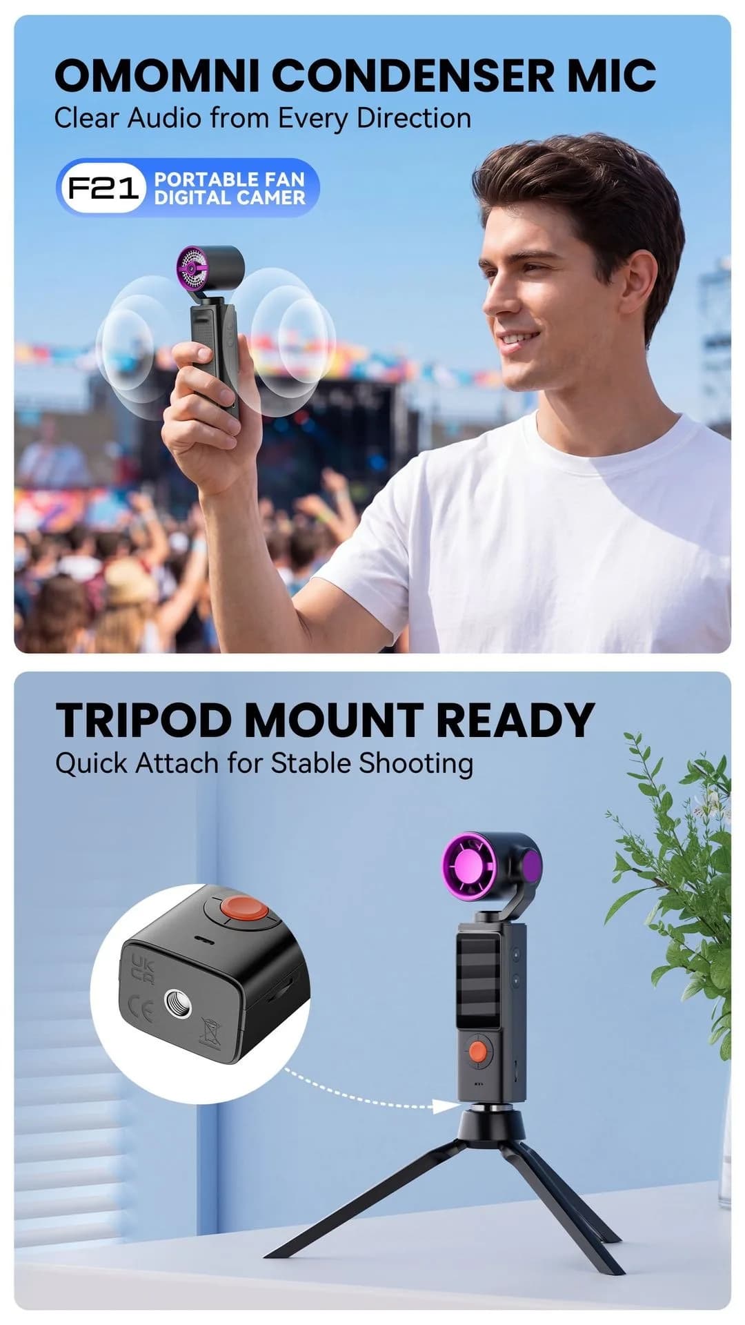 4K Handheld Action Camera HD 180° Rotatable Lens Electronic Anti-shake Pocket Vlog Camera Wireless Wifi Outdoor Sports Portable