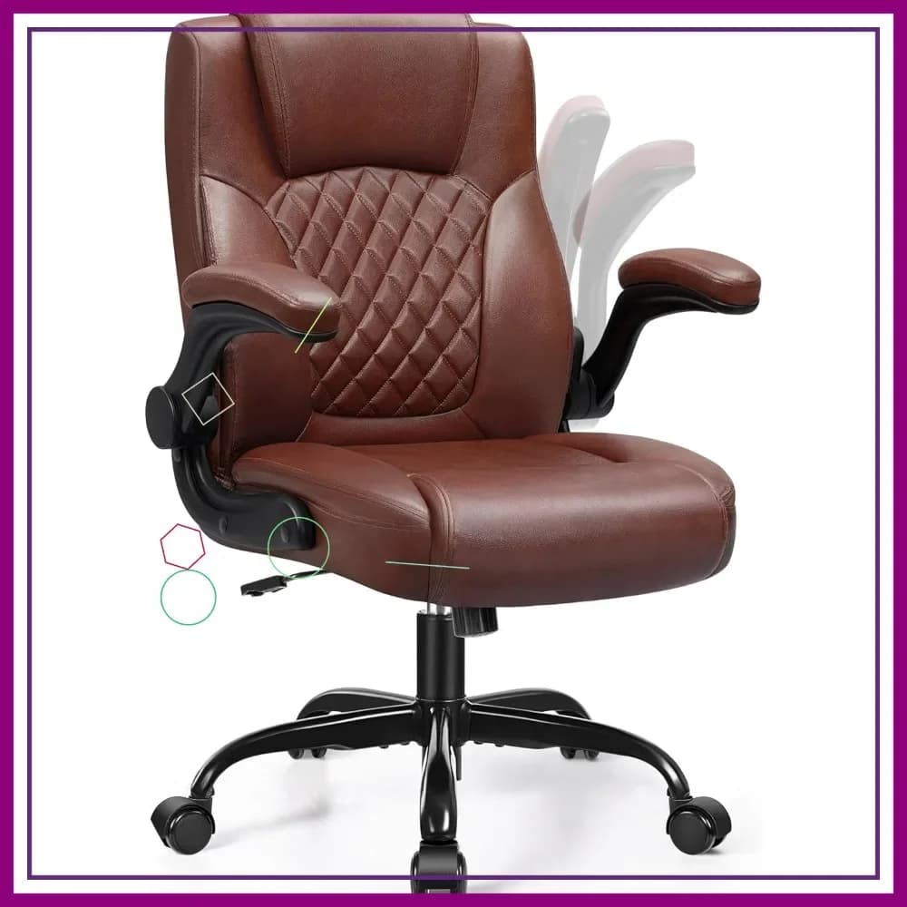 Sedia da Ufficio Ergonomica in Pelle PU con Braccioli Regolabili, Rotazione a 360° ° Sedia Girevole con Ruote per Casa e Gaming