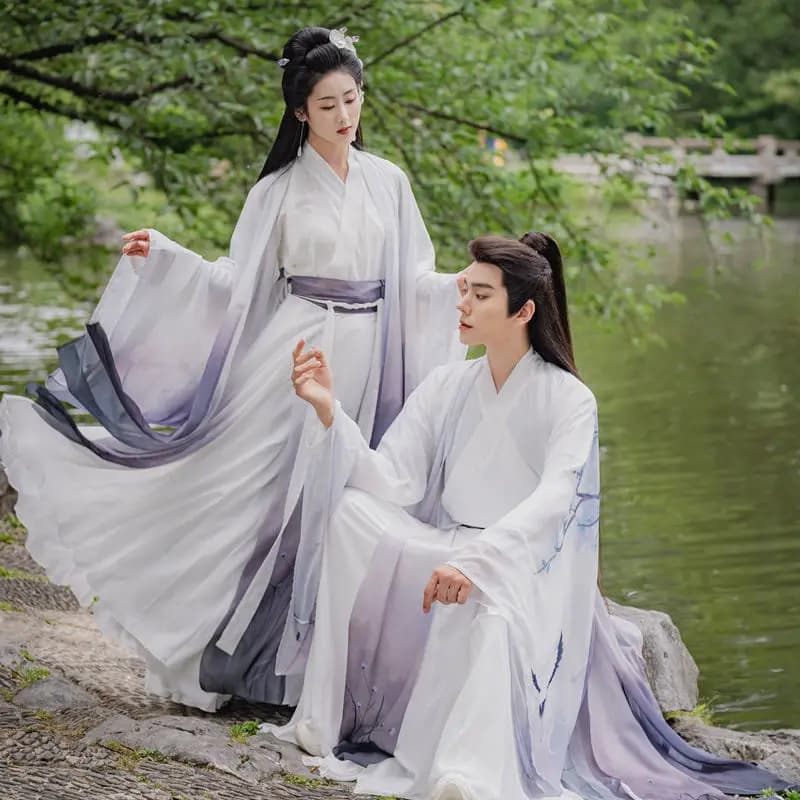 Men and women couples Hanfu Wei Jinfeng super fairy pendulum printed ancient clothing Chinese style spring and autumn suit