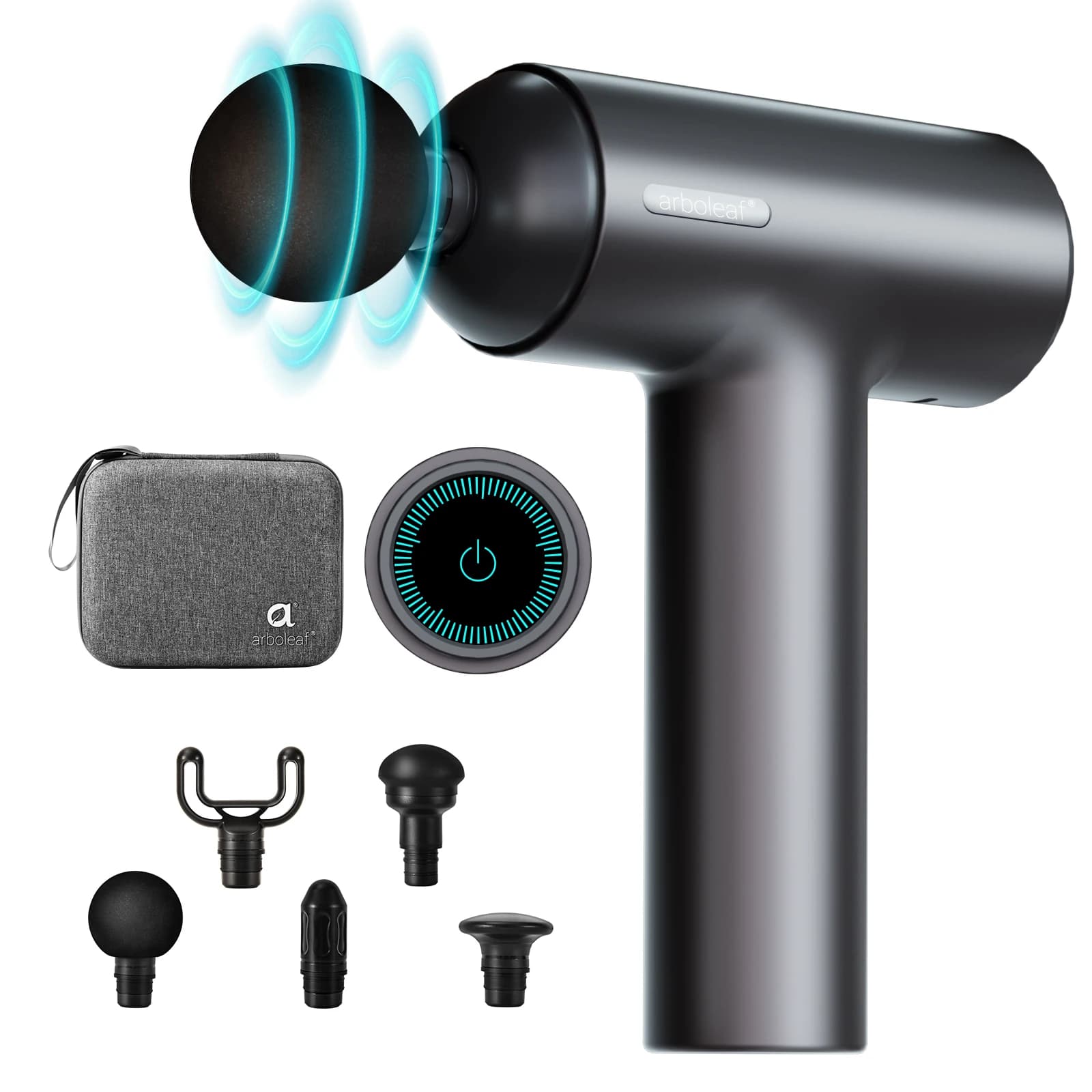 arboleaf Massage Gun Deep Tissue Percussion Massager, 6 Speeds, 35lb Force, 5 Silicone Heads, USB-C Portable Muscle Massage Gun