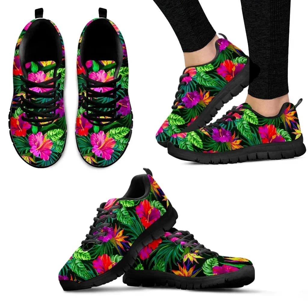 Scarpe da Donna Personalizzate con Motivo Ibisco Rosso, Sneakers Casual Autunnali, Scarpe da Passeggio in Rete con Lacci per Ragazze
