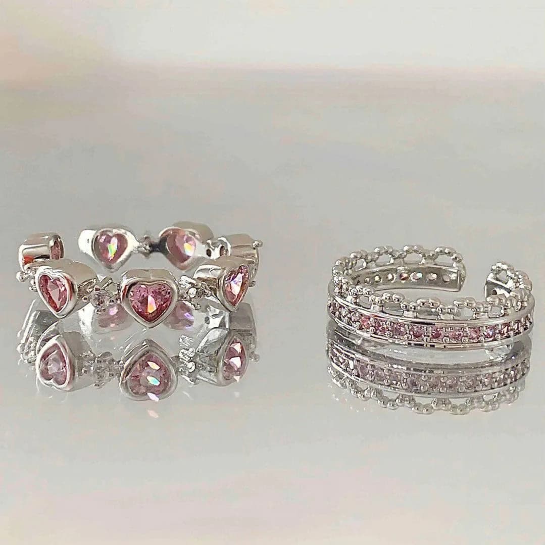 Nuovo in argento 925 intarsiato anelli a forma di cuore rosa per le donne aperto dolce piccolo fresco luce lusso impilato stile anello regalo gioielli