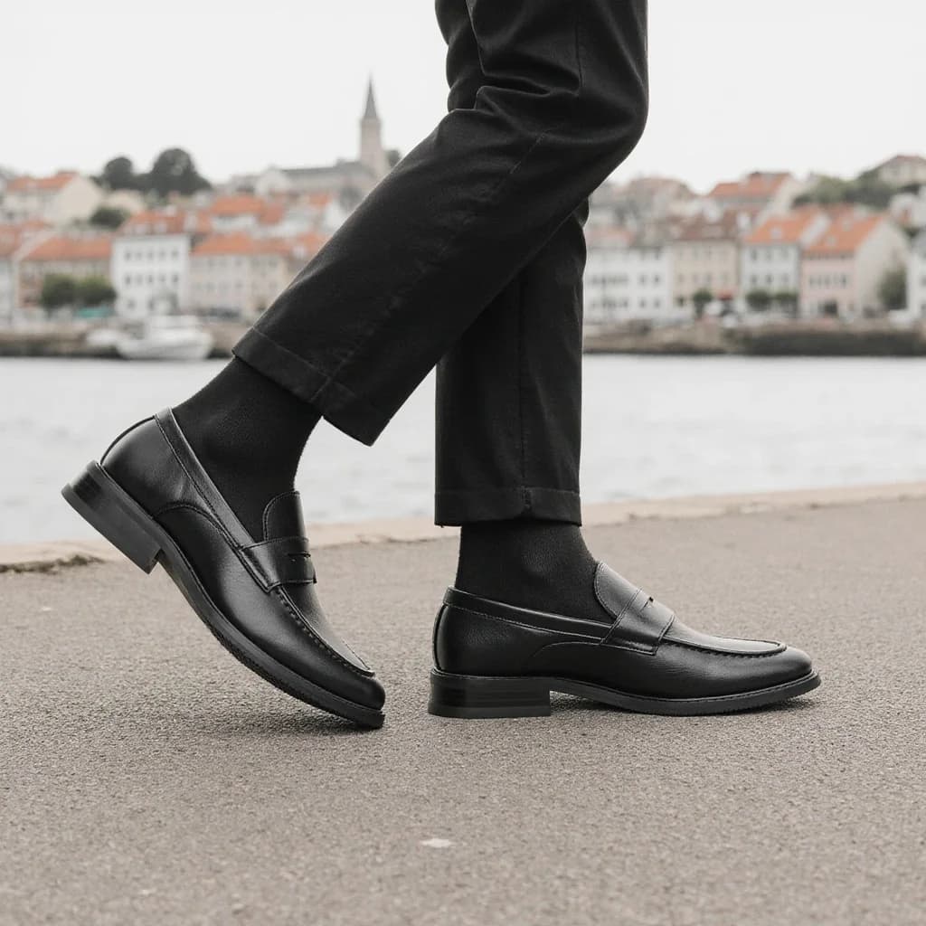 Men's Black Penny Loafers Classic Business Dress Shoes Slip-On Formal Leather Loafers for Men Casual Office Work Shoes