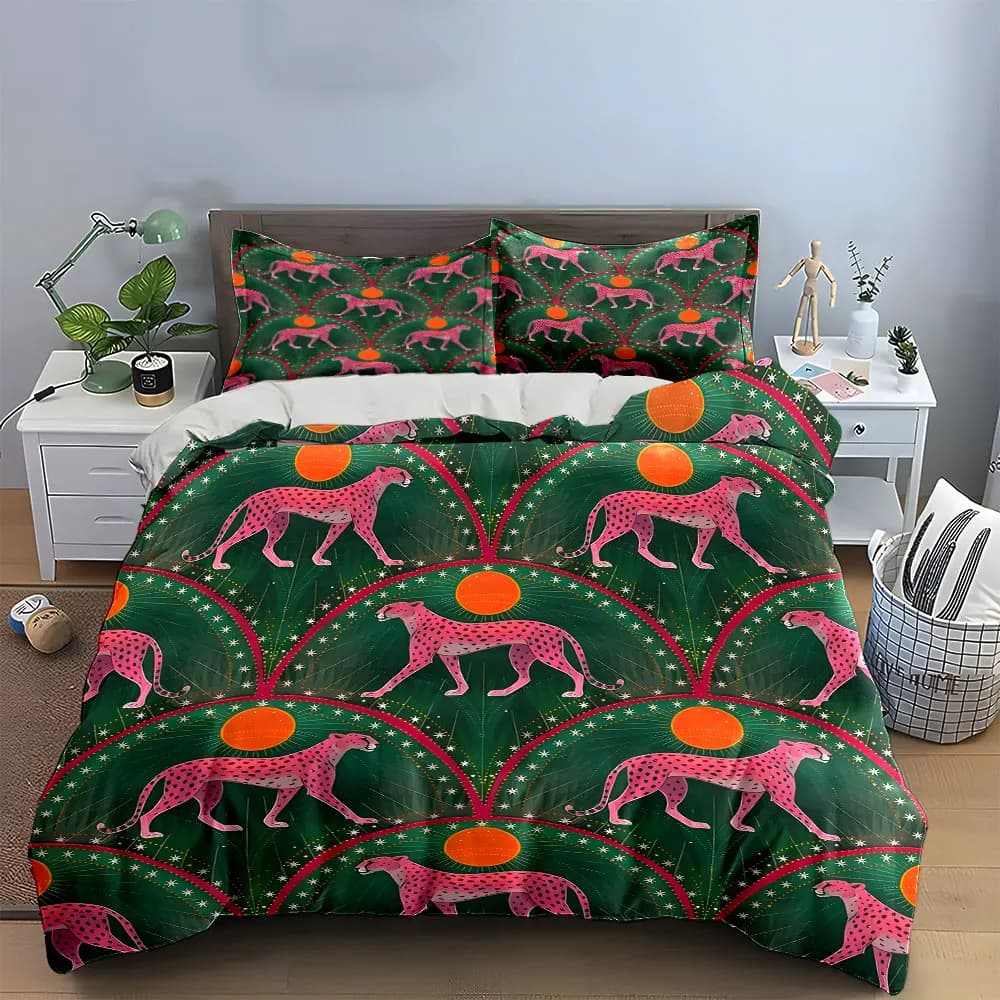 Set Decorativo con Motivo Ghepardo Esotico, Set Biancheria da Letto con 1 Copripiumino e 2 Federe, Singolo, Matrimoniale, King, Queen, Regalo
