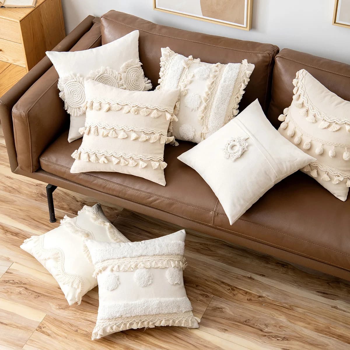 Fodera per cuscino lombare trapuntata Boho fodera per cuscino regalo in lino neutro avorio moderno fattoria con nappe 30x50cm 45x45cm