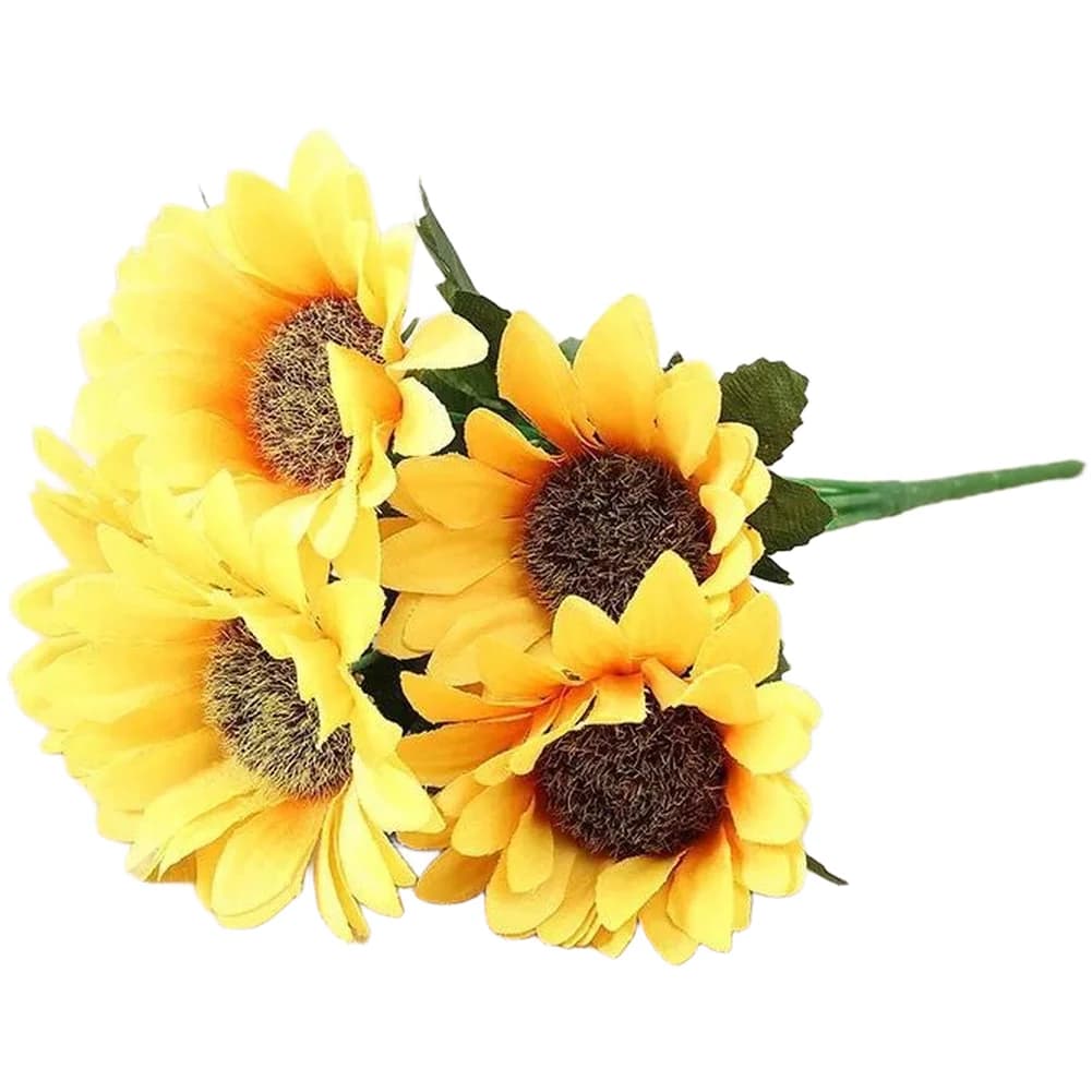 Bouquet di 13 fiori artificiali di girasole in seta, giallo arancio, pianta finta per decorazioni domestiche, centrotavola per matrimoni e feste.