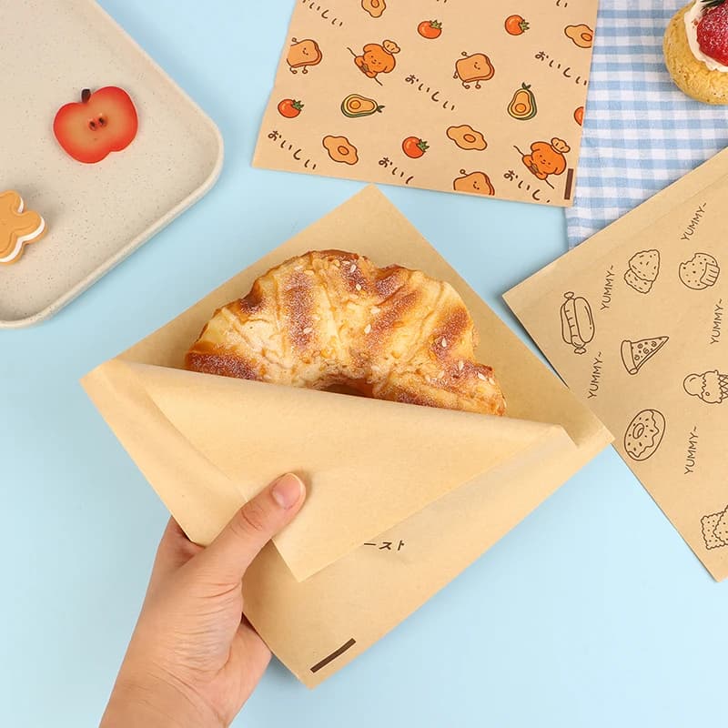 50 Pezzi Sacchetti di Carta Cerata Quadrati con Disegni Cartoon per Sandwich, Hamburger, Patatine Fritte, Carta da Forno per Alimenti
