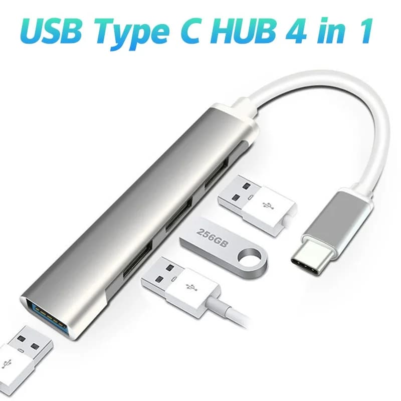 Hub USB 3.0 4 in 1, estensore a 4 porte, splitter, adattatore OTG, docking station, adattatore USB-C per cellulari, laptop e computer.