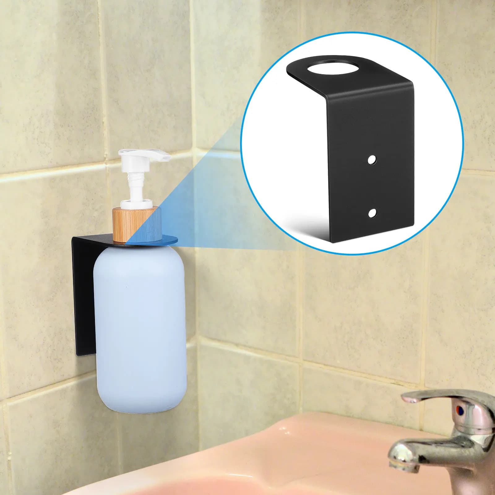 Portasapone da Bagno in Acciaio Inox, Supporto a Parete per Dispenser di Shampoo e Lozione, Porta Bottiglie Nero