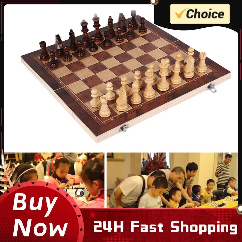 Set da Gioco 3 in 1: Scacchiera Pieghevole in Legno con Scacchi e Dama, Set Completo per Giochi da Tavolo