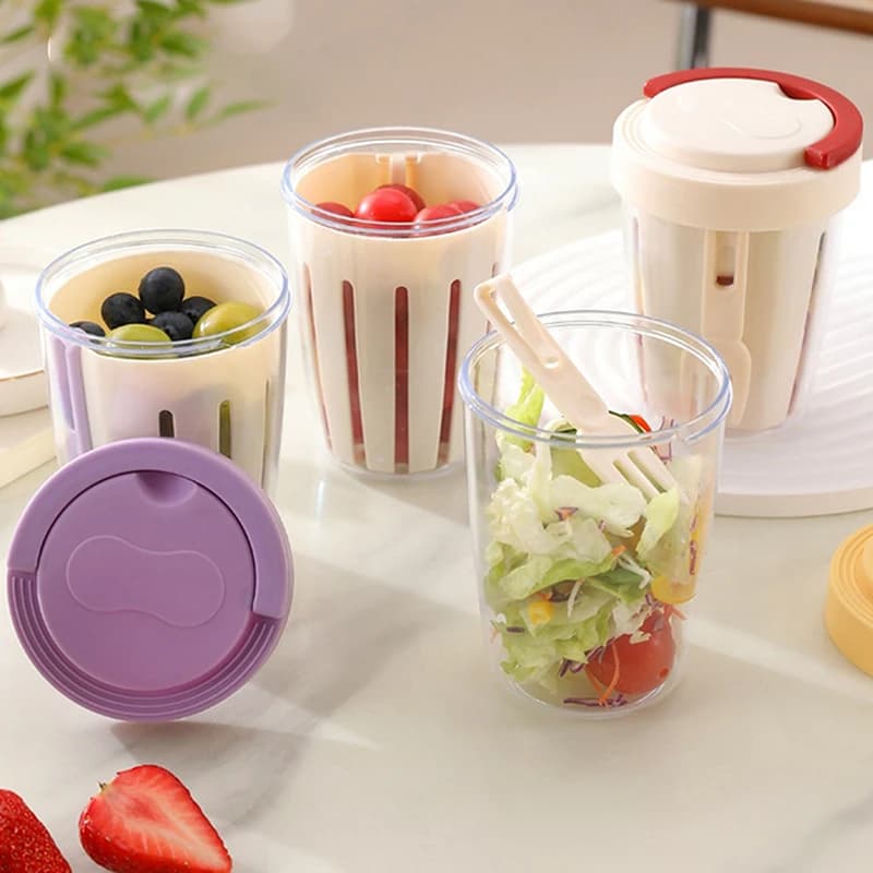Fruit Storage Box With Drainage, Lid And Fork, Sealed, Leak Proof And Fresh-keeping, Student Portable Outdoor Tableware