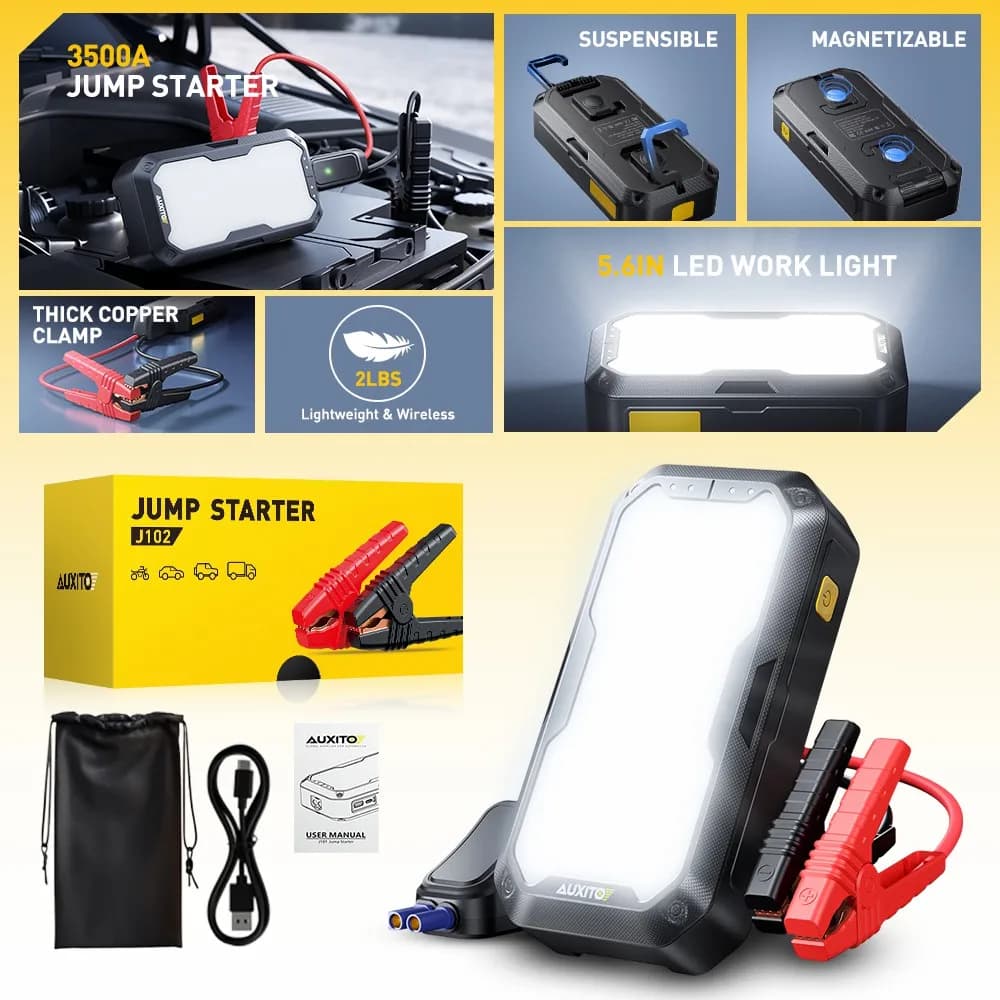 AUXITO 4 in 1 batteria per auto Jump Start compressore d'aria 10400mAh Power Bank illuminazione batteria portatile Booster digitale gonfiatore per pneumatici