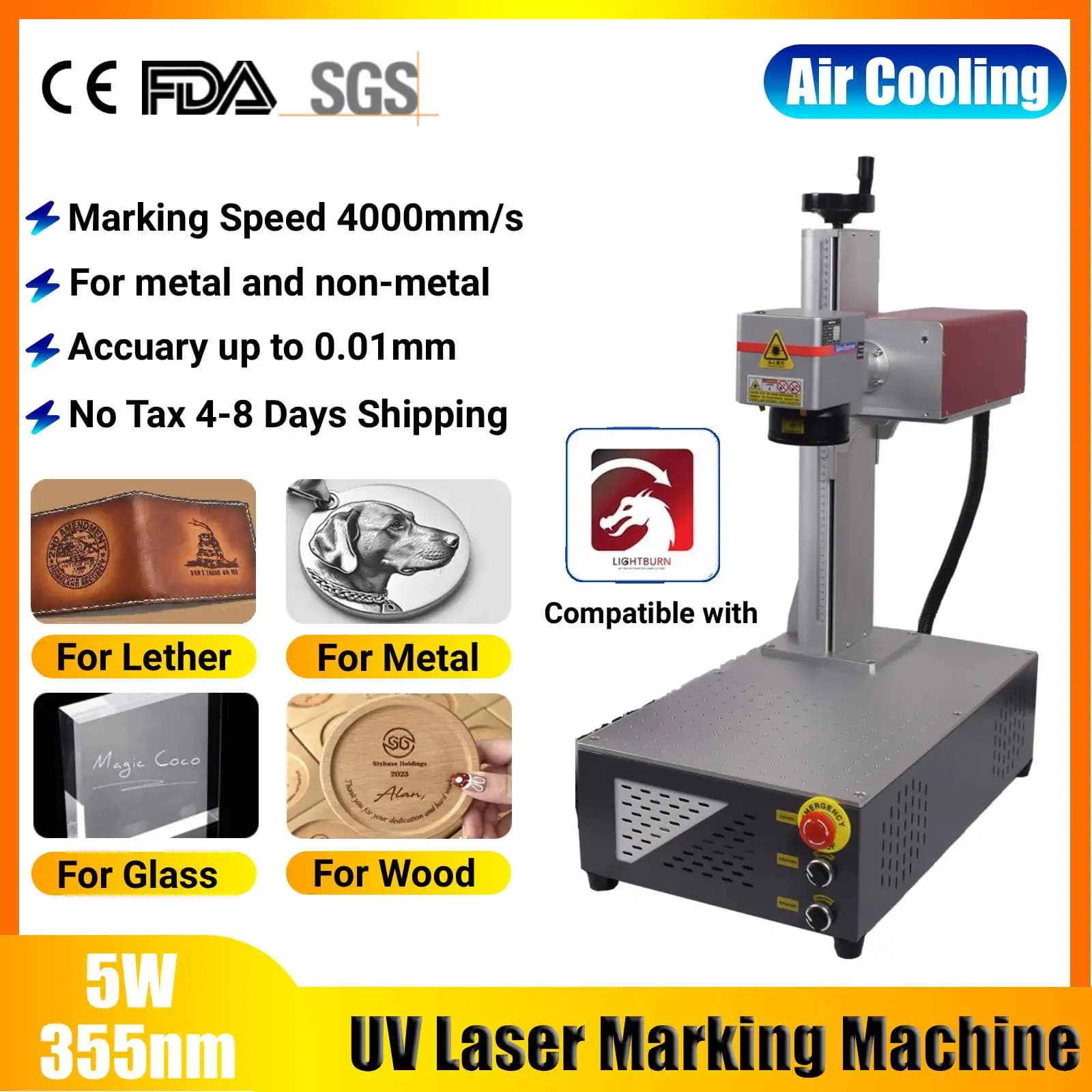 Incisore per marcatura laser UV con raffreddamento ad aria Macchina per marcatura laser UV portatile ad alta precisione da 5 W per metallo di vetro/legno/plastica/pelle
