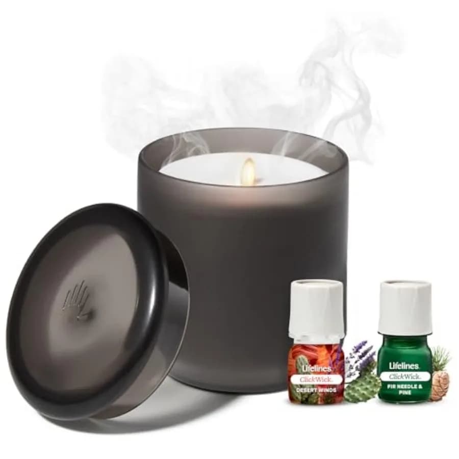 Diffusore di oli essenziali per aromaterapia a candela senza fiamma con 2 miscelazioni di oli essenziali ClickWick - Diffusore senza fili e senza acqua