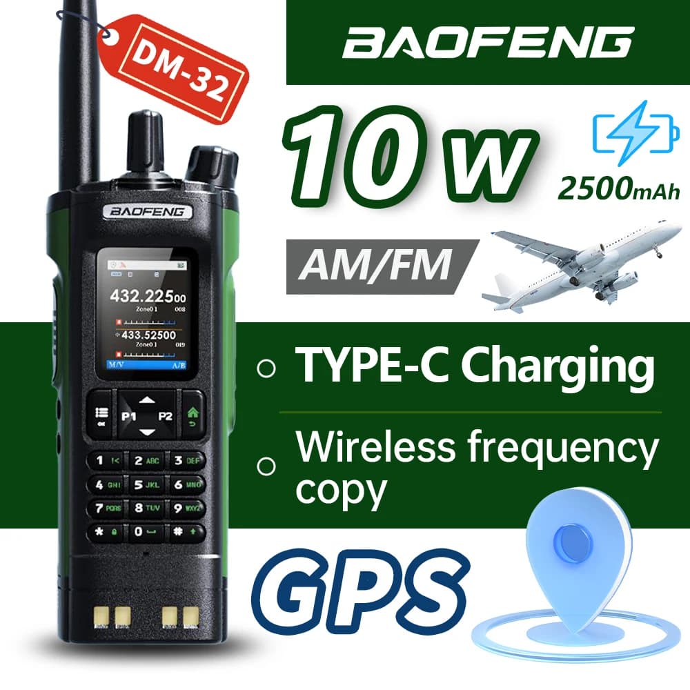 Baofeng DM-32 DMR Digitale talkie-walkie 10W GPS APRS doppia emplacement pour temps analogique niveau 1 et 2 chargeur tipo-c UV-