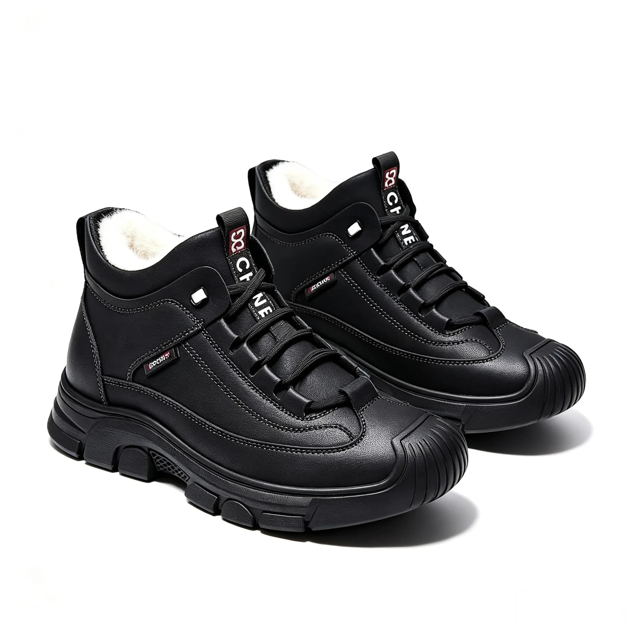 okimoz Men Winter Warm Fleece Lined Hiking Boots PU Leather Lace Up Non-slip Thick Sole Outdoor High Top Snow Shoes