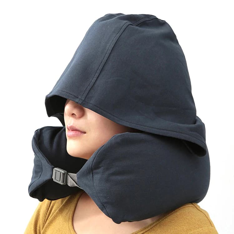 Cuscino da Viaggio a U Stile Giapponese con Cappuccio, Portatile, per Aereo, Blocca la Luce, per Ufficio, Multifunzionale