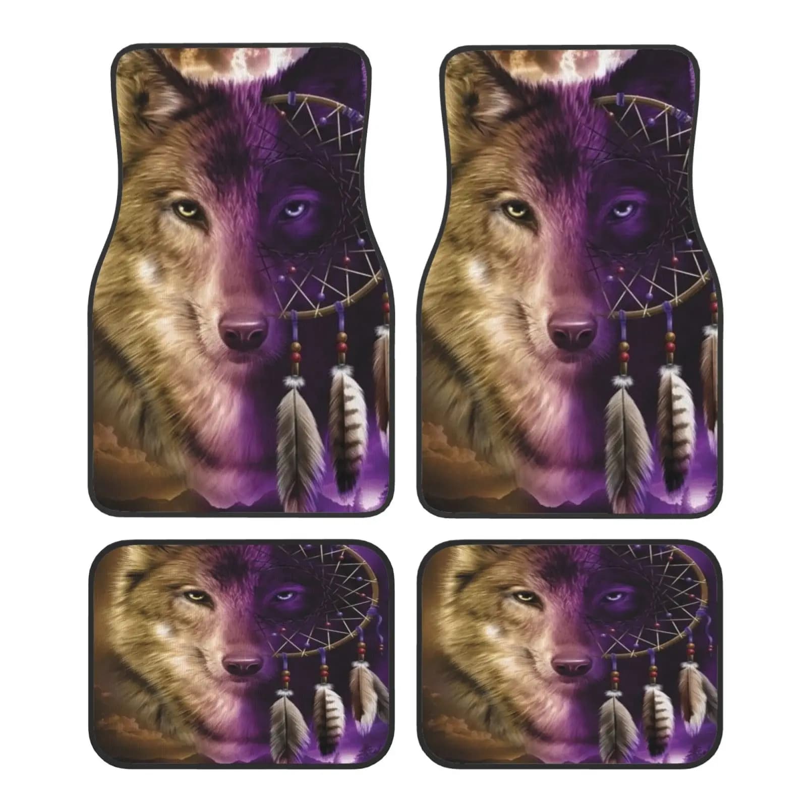 Wolf Dream Catcher Tappetini per auto Tappeti antiscivolo Tappeti Tappetini per auto anteriori e posteriori Set di 4 pezzi Accessori per auto Decor