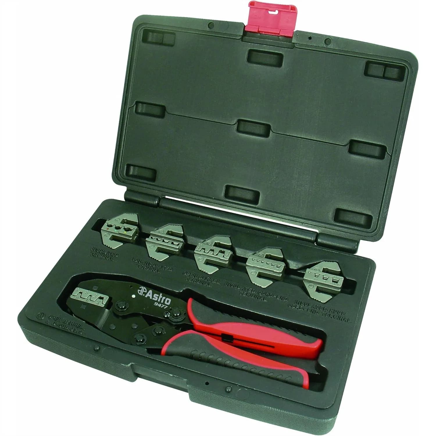 Set di 7 Pinze Crimpatrici Professionali a Sgancio Rapido, con Ganasce C, D, F, H per Cavi AWG 22-10 a Barilotto Aperto e Isolati