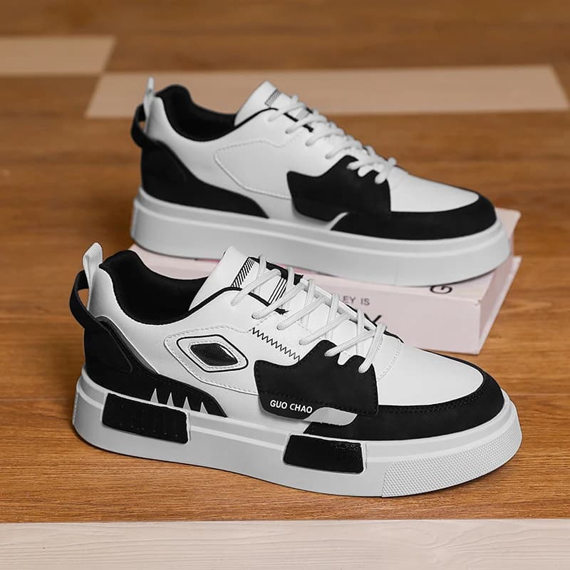 Scarpe Sportive da Uomo in Pelle, Basse, con Suola Spessa, alla Moda, Trendy, da Corsa, Casual, con Lacci, Vulcanizzate