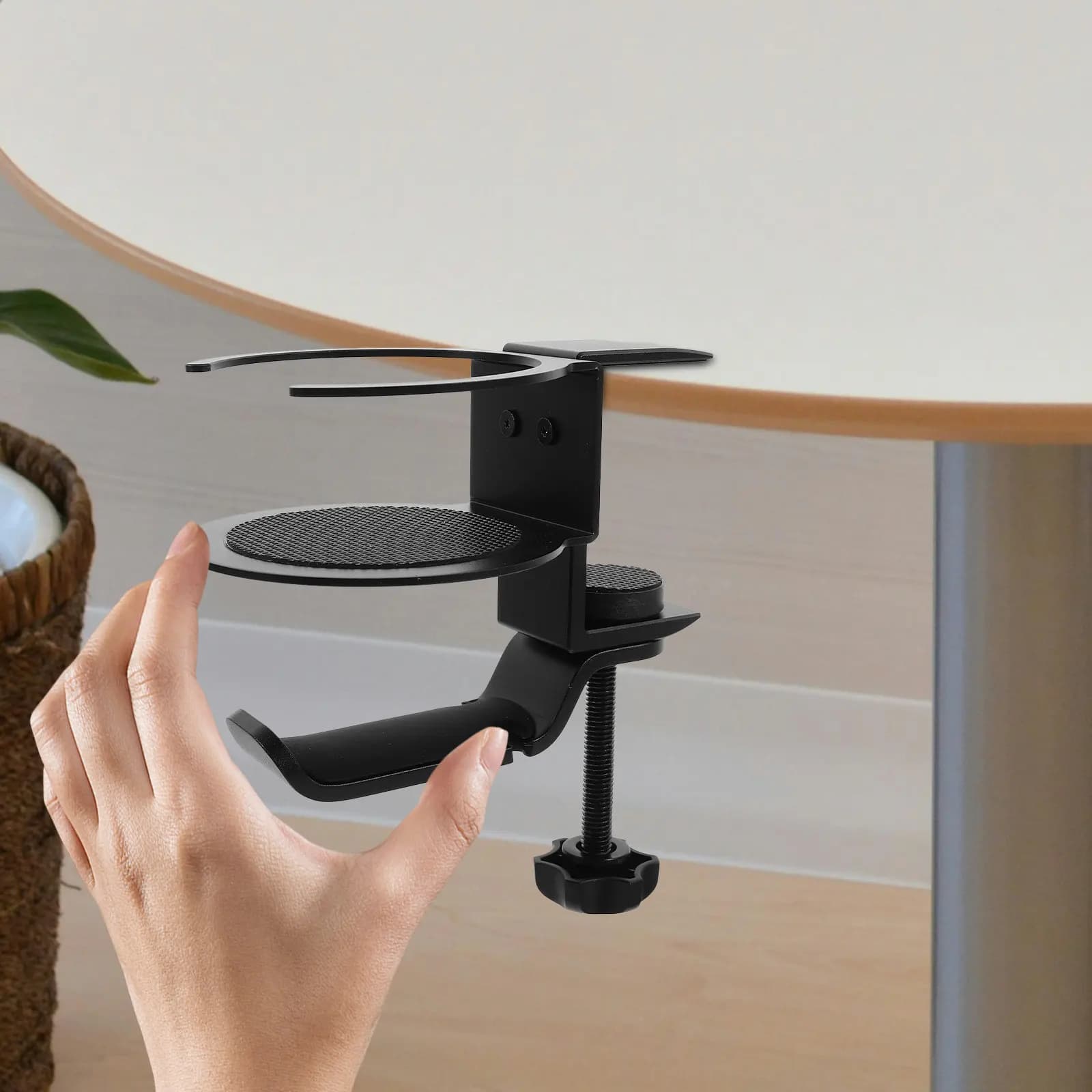 Supporto per cuffie e tazza da scrivania 2 in 1, regolabile con rotazione a 360 gradi, per postazione gaming.