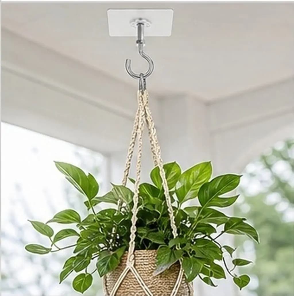 4Pcs Self Adhesive Ceiling Hooks Strong Hold No Hole Wall Ceiling Hooks for Hanging Plants Outdoor Wind Chimes Nets Garage