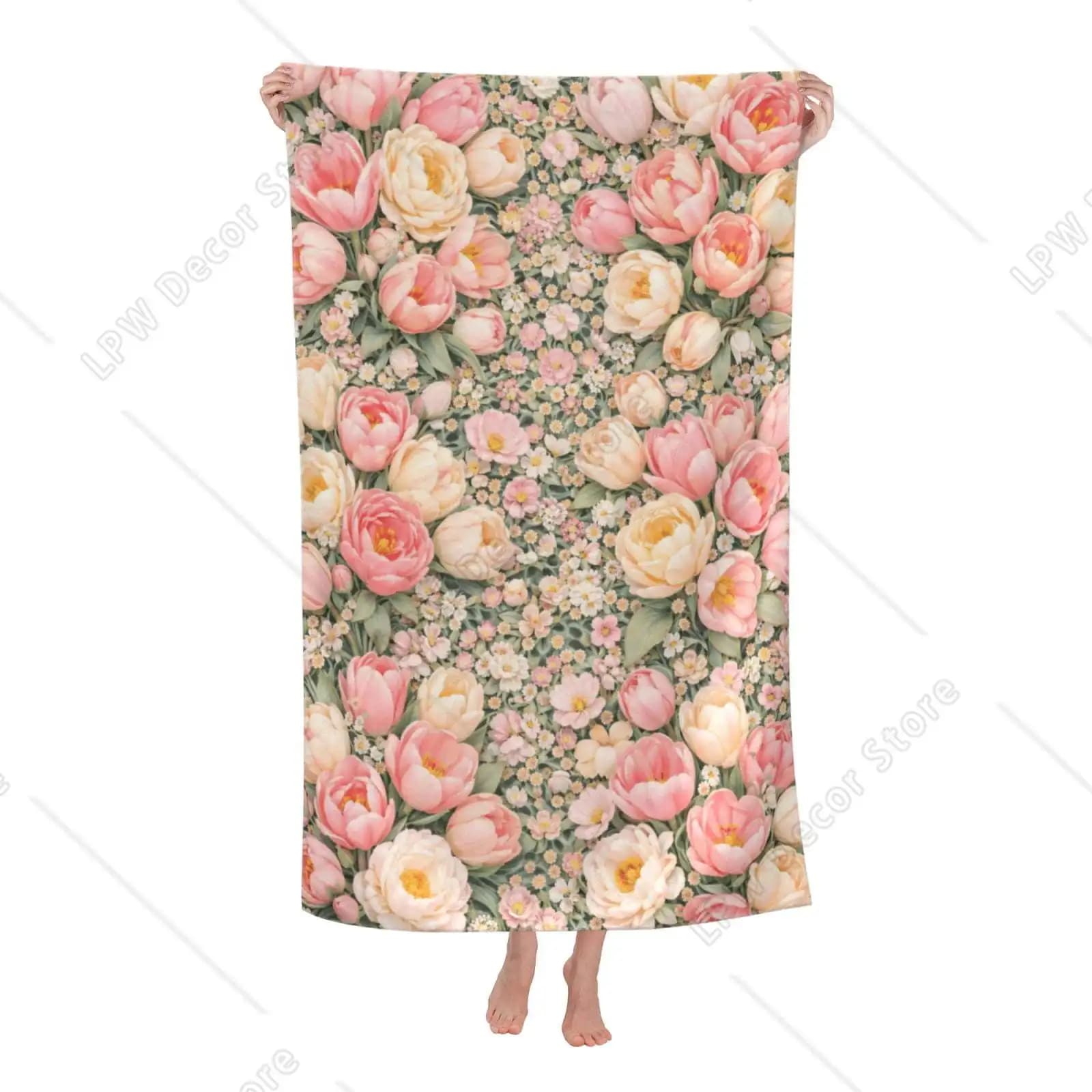 Asciugamano da bagno floreale rosa con peonie, morbido e altamente assorbente per adulti, adatto per piscina, campeggio, viaggi