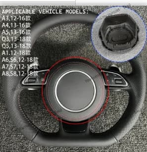 Per Audi A1 / A3 / A4 / A5 / A6 / A7 / A8 / Q3 / Q5 / Q7 / Q8 / R8 / TT: coprivolante in pelle e camoscio, copri clacson