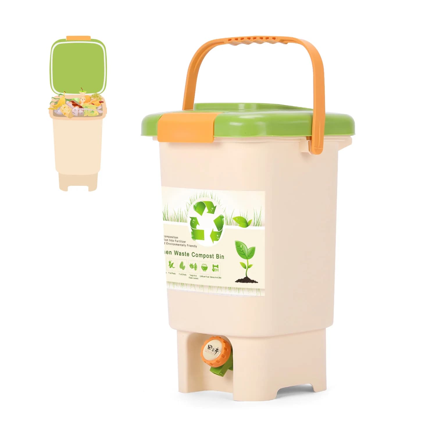 Wedyvko15L Contenitore per compost Riciclaggio del compost Contenitore per compost aerato PP Contenitore per rifiuti fatto in casa organico Secchio Cucina Giardino Contenitori per rifiuti alimentari