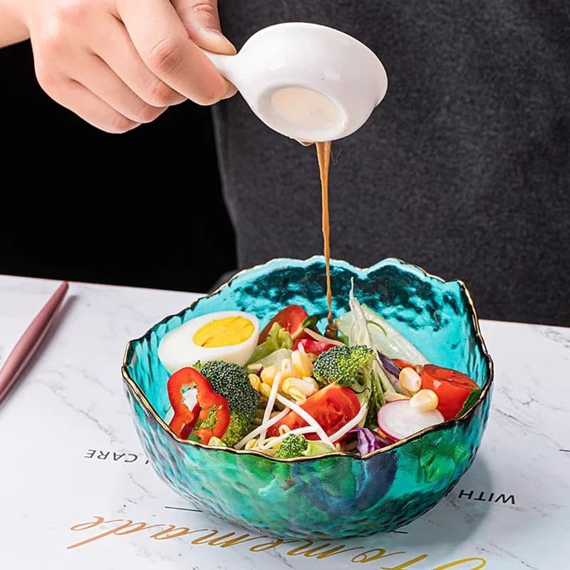 Insalatiera in vetro con bordo intarsiato in oro irregolare Ciotole per frutta e riso Contenitore per alimenti Contenitore per il pranzo Decorazione Stoviglie