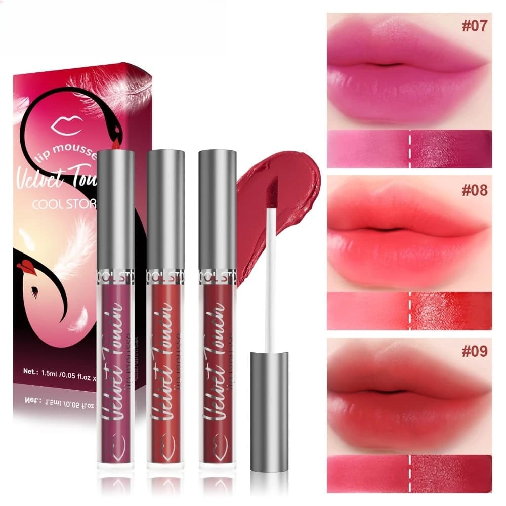 Set of Liquid Lipsticks Velvet 3 Pieces Cremose Straight Hydrating Polished Long Transfer Resistant Duration for Day Use and Night Appointments Feste