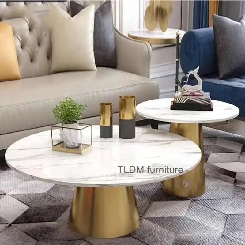 Tavolini dal design moderno Tavolino bianco premium nordico di lusso Gambe effetto marmo Tavolo in metallo Basse De Salon Mobili per la casa