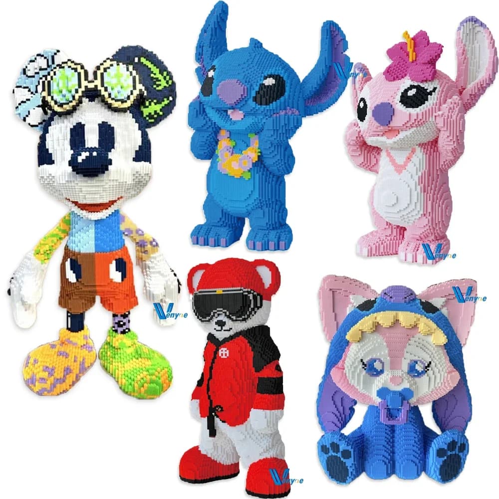 Blocchi da Costruzione Giganti Colorati di Mickey da 78cm, Modellini Kawaii di Stitch, Angel e Linabell, Giocattolo Assemblabile per Bambini