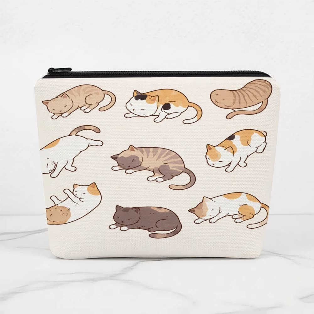 Borse per il trucco con stampa di gatti carini che dormono per ragazze, pochette per cosmetici, borsa da toilette, astuccio per matite, custodia da viaggio