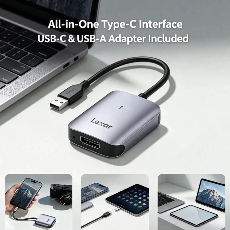 Lexar CFexpress Type A Card Reader USB 3.2 Gen 2 for Mac Studio MacBook Pro M Type-C Memory Card Reader 900MB/s High Speed