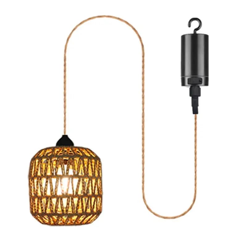 Lampadario da esterno alimentato a batteria SHGO, lampada a sospensione in rattan intrecciato per gazebo, pergola, portico, decorazioni interne ed esterne