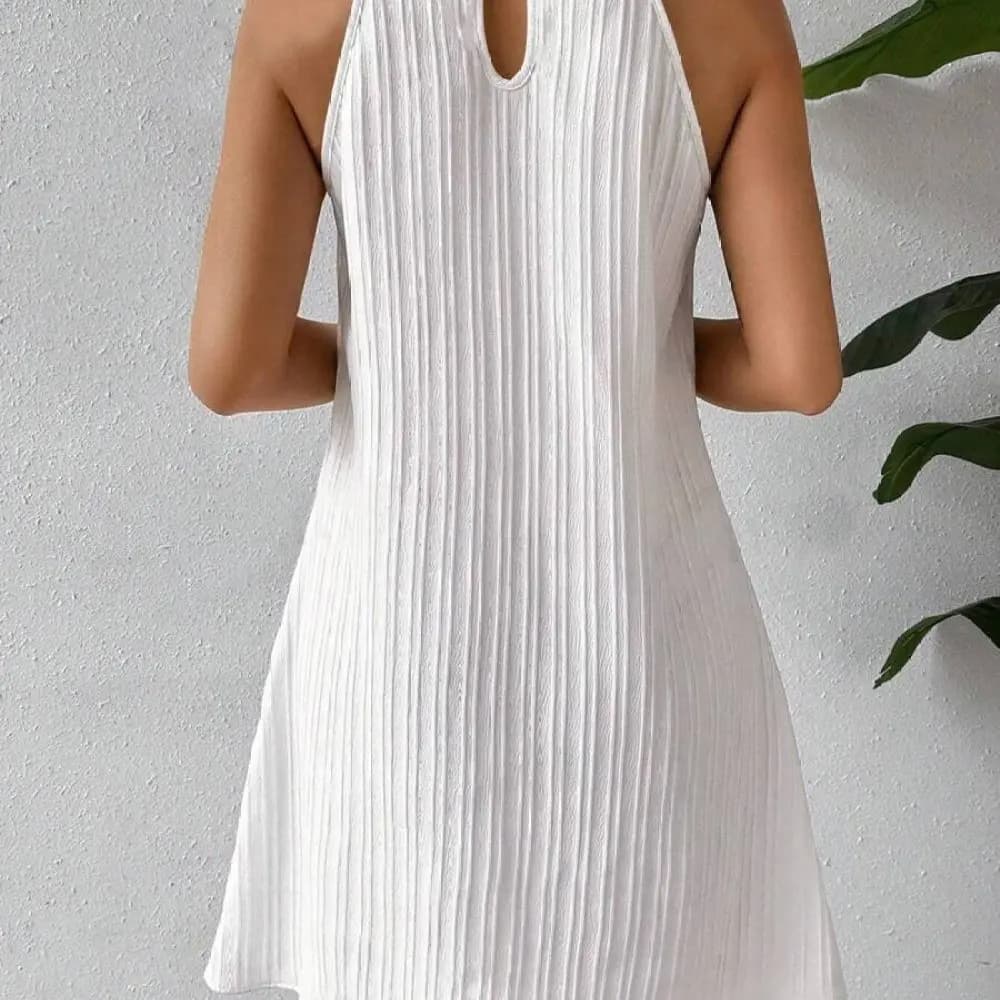Women Halter Dress Chic Summer Pleated Mini Skirt Elegant Sleeveless Fashion Casual Solid Color A Line Sexy Vacation Outfits