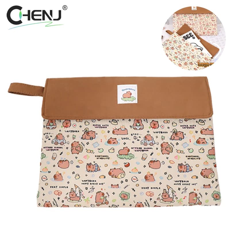 1 pz grande capacità carino cartella di File di stampa capibara portatile cartone animato Mini borsa di immagazzinaggio Capybara borsa portadocumenti lavabile creativa