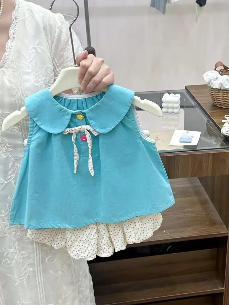 Sweet Dopaamine Summer Outfit for Girls Blue Doll Collar Vest And Bloom Pants Two Piece Set Breathable Casual Sports...