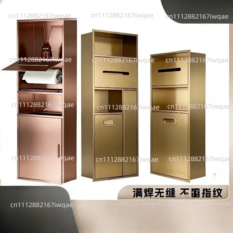 for 304 stainless steel sanitary trash can niche rust-proof cabinet double baffle embedded finished bathroom rack