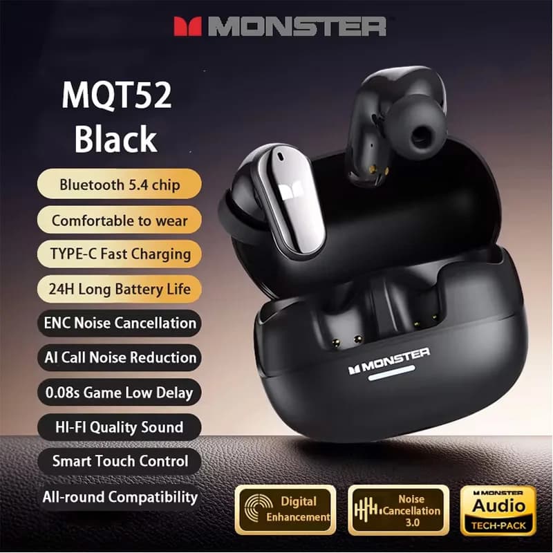 Monster TWS In Ear Wireless Bluetooth Headphones ENC And AI Call Noise Cancellation Bluetooth 5.4 Low Delay Earbuds For Phones